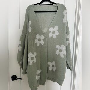 SHEIN Green and White Floral Sweater